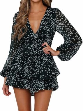 Chiffon Polka Dot Tiered Mini Dress - Black/White